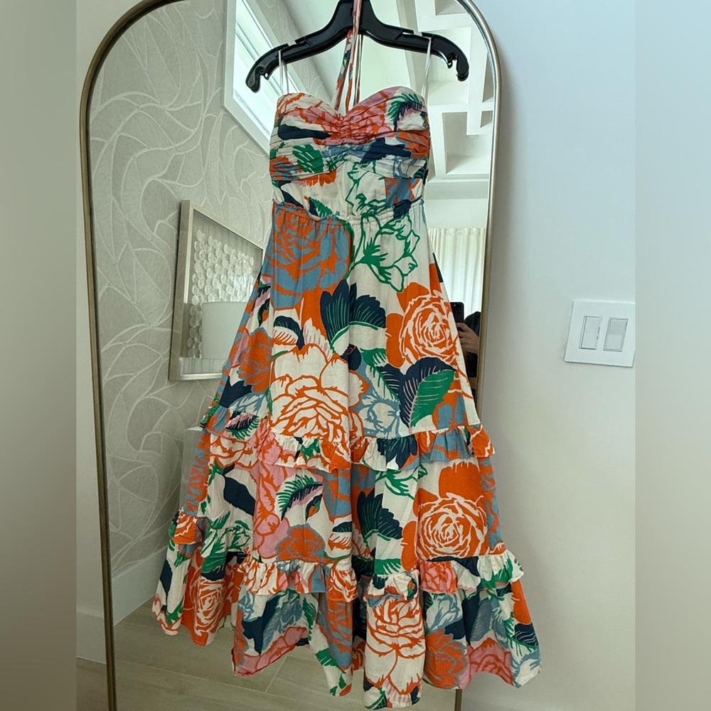 Blue and Orange Spaghetti Strap Maxi Sundress